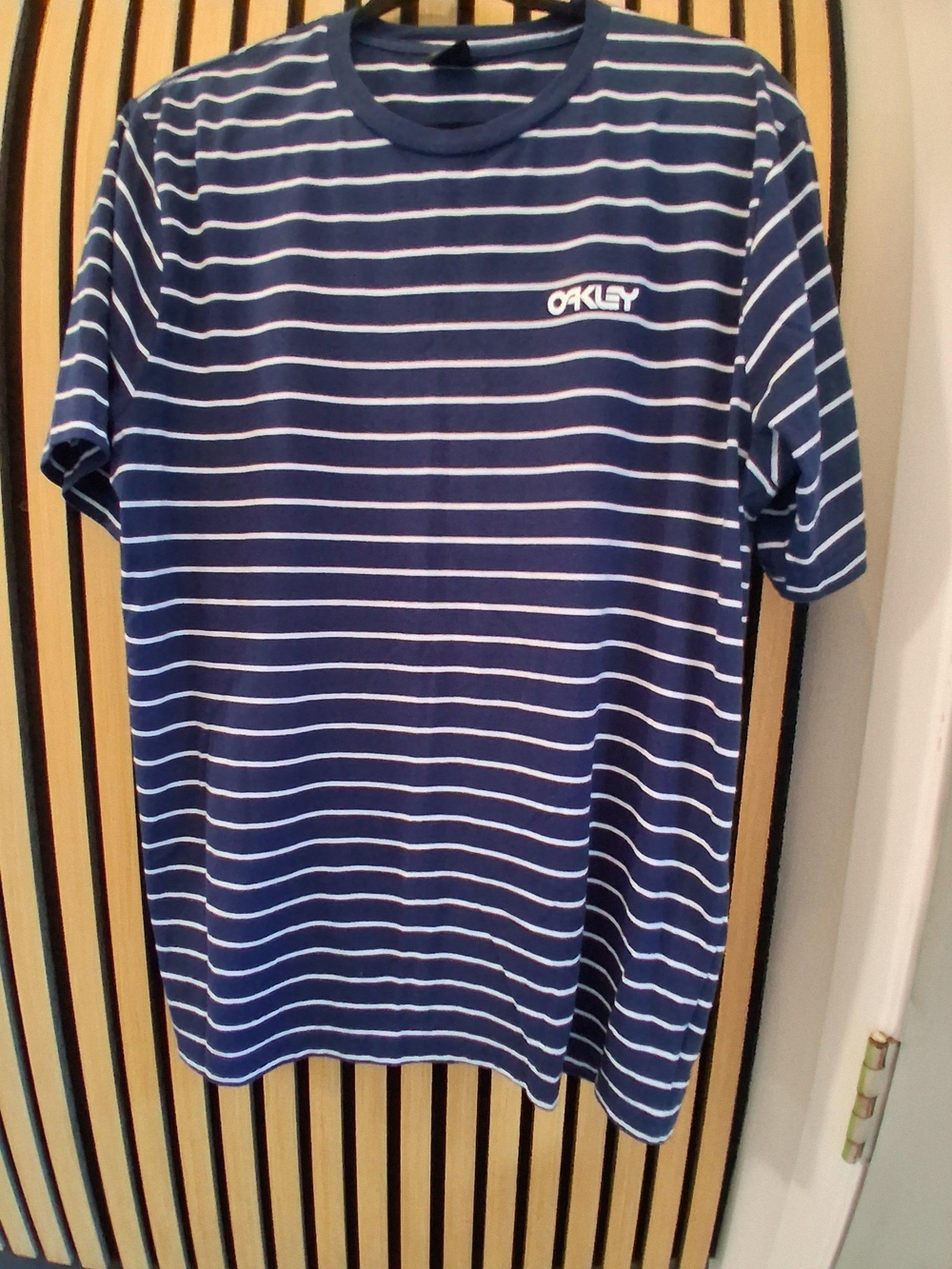 Oakley Navy and White Striped Short Sleeve Tee